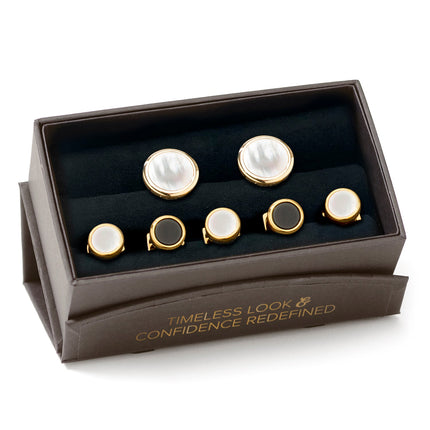 Double Sided Gold Mother of Pearl Round Beveled 5-Stud Set Ox and Bull Trading Co. Stud Set - Paul Malone.com