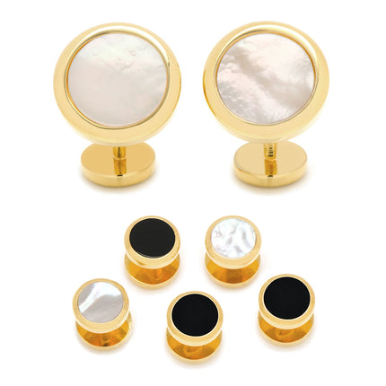 Double Sided Gold Mother of Pearl Round Beveled 5-Stud Set Ox and Bull Trading Co. Stud Set - Paul Malone.com