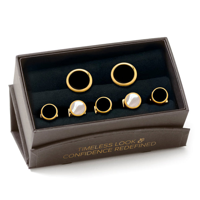 Double Sided Gold Onyx Round Beveled 5-Stud Set Ox and Bull Trading Co. Stud Set - Paul Malone.com
