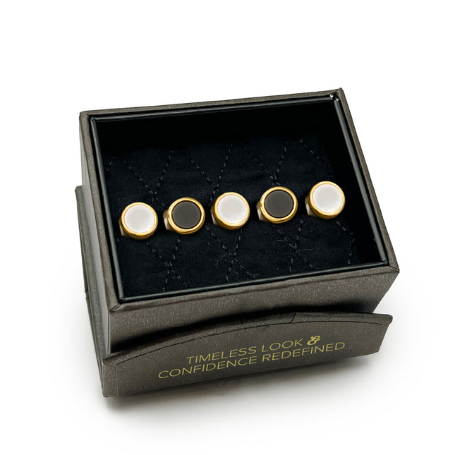 Double Sided Gold Onyx and Mother of Pearl Round 5-Studs Ox and Bull Trading Co. Studs - Paul Malone.com