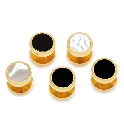 Double Sided Gold Onyx and Mother of Pearl Round 5-Studs Ox and Bull Trading Co. Studs - Paul Malone.com