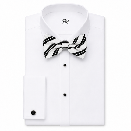 White and Black Striped Silk Bow Tie Paul Malone Bow Ties - Paul Malone.com