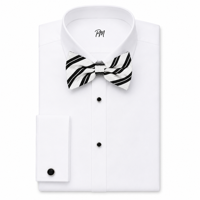 White and Black Striped Silk Bow Tie Paul Malone Bow Ties - Paul Malone.com