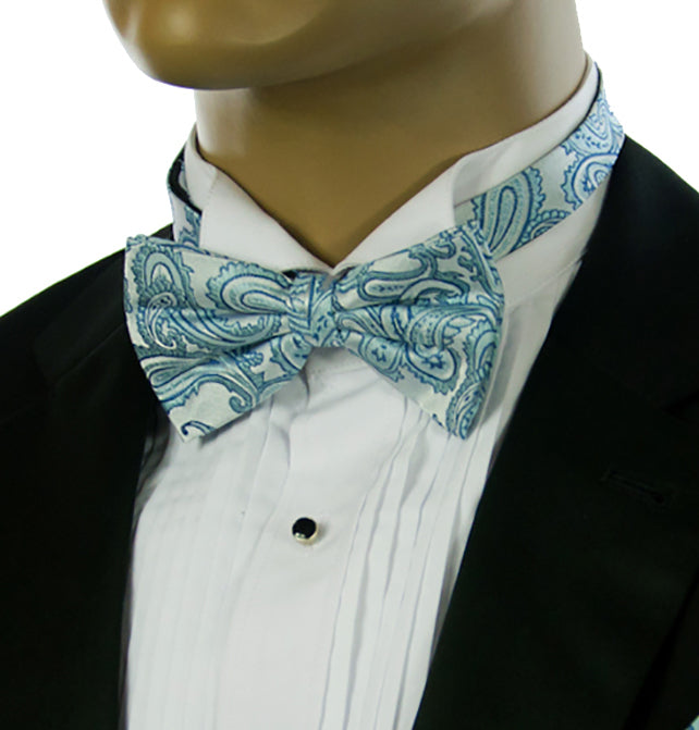 Turquoise Paisley Silk Bow Tie | Paul Malone