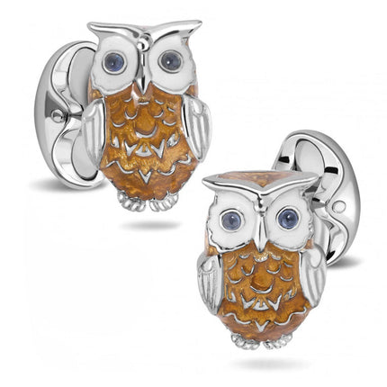 Sterling Silver Brown Owl Enamel Cufflinks and Stud Set Ox and Bull Trading Co. Cufflinks - Paul Malone.com