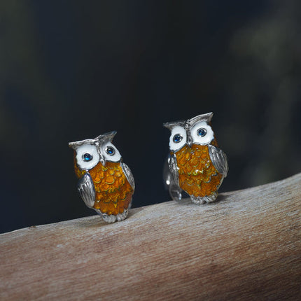Sterling Silver Brown Owl Enamel Cufflinks and Stud Set Ox and Bull Trading Co. Cufflinks - Paul Malone.com