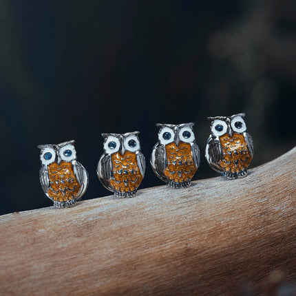 Sterling Silver Brown Owl Enamel Cufflinks and Stud Set Ox and Bull Trading Co. Cufflinks - Paul Malone.com