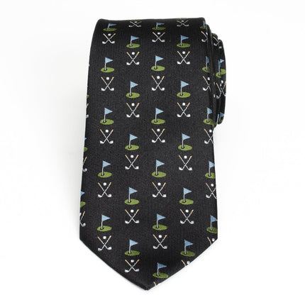 Golf Course Black Silk Men's Tie Ox and Bull Trading Co. Ties - Paul Malone.com