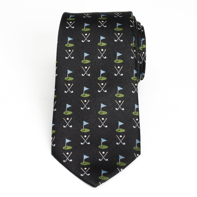 Golf Course Black Silk Men's Tie Ox and Bull Trading Co. Ties - Paul Malone.com