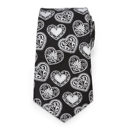 Black and White Paisley Heart Men's Tie Cufflinks.com Tie - Paul Malone.com
