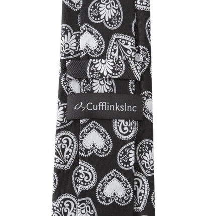Black and White Paisley Heart Men's Tie Cufflinks.com Tie - Paul Malone.com