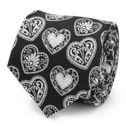 Black and White Paisley Heart Men's Tie Cufflinks.com Tie - Paul Malone.com