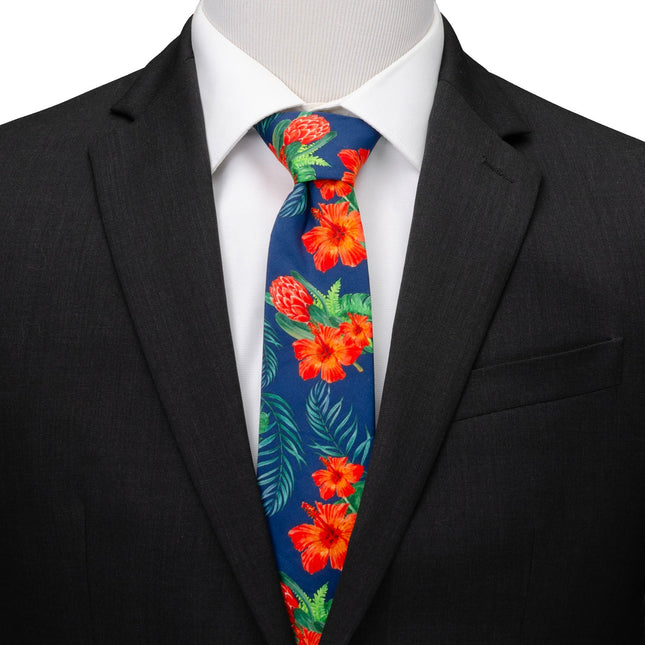 Tropical Hibiscus Men's Navy Tie Ox and Bull Trading Co. Ties - Paul Malone.com