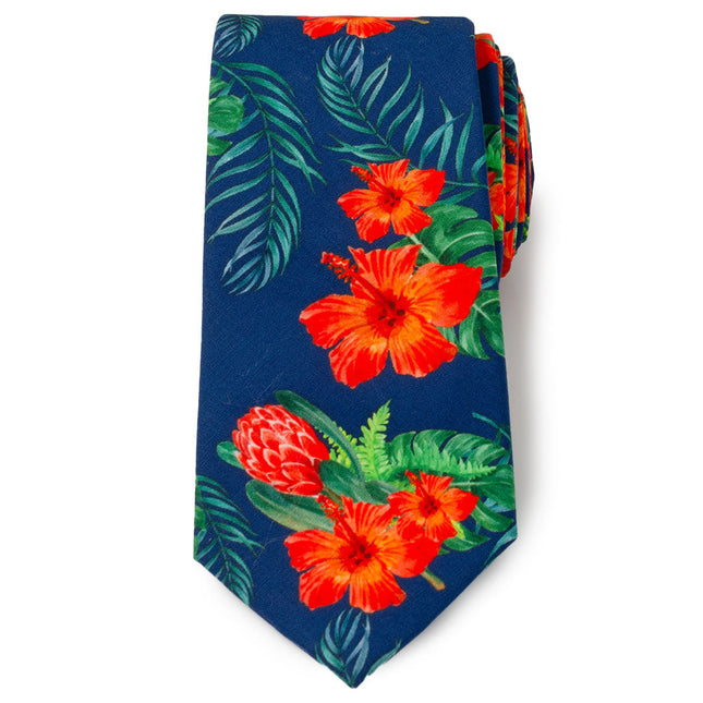 Tropical Hibiscus Men's Navy Tie Ox and Bull Trading Co. Ties - Paul Malone.com