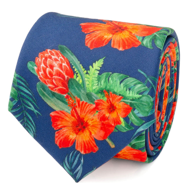 Tropical Hibiscus Men's Navy Tie Ox and Bull Trading Co. Ties - Paul Malone.com