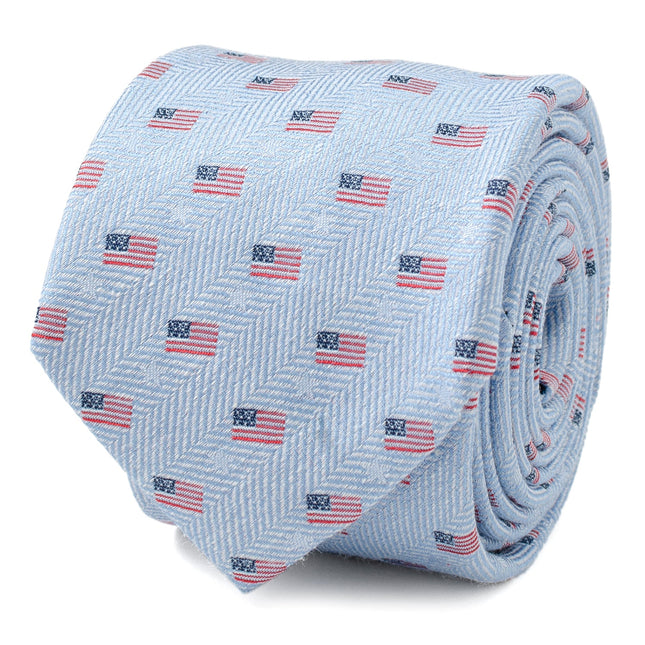 Light Blue American Flag Men's Tie Cufflinks.com Tie - Paul Malone.com