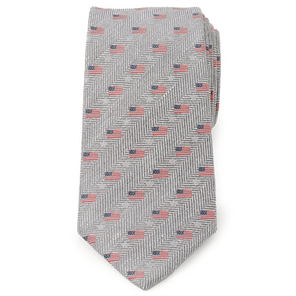 Light Gray Herringbone American Flag Men's Tie Ox and Bull Trading Co. Ties - Paul Malone.com