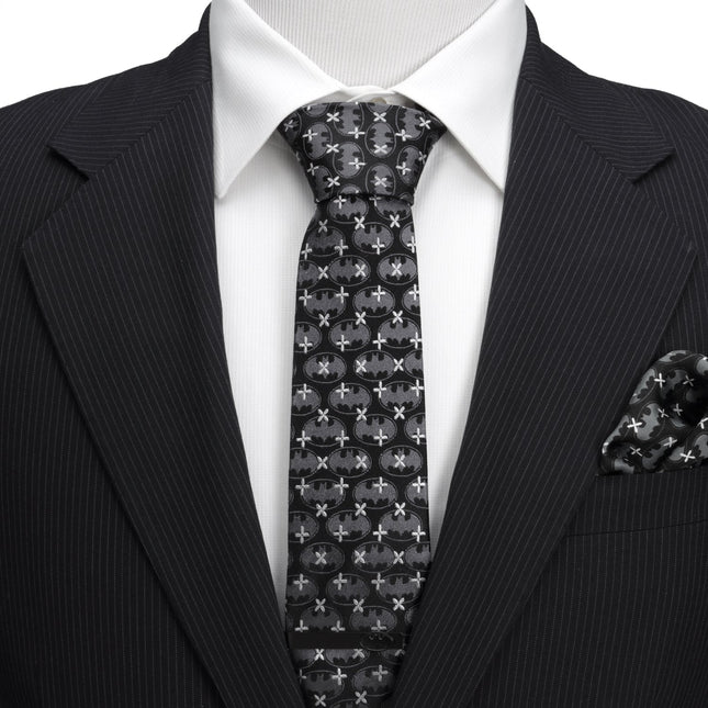 DC Batman Cross Black Silk Men's Tie DC Comics Ties - Paul Malone.com