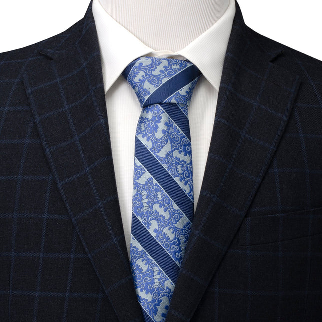 DC Batman Stripe Multi Emblem Blue Men's Tie DC Comics Ties - Paul Malone.com