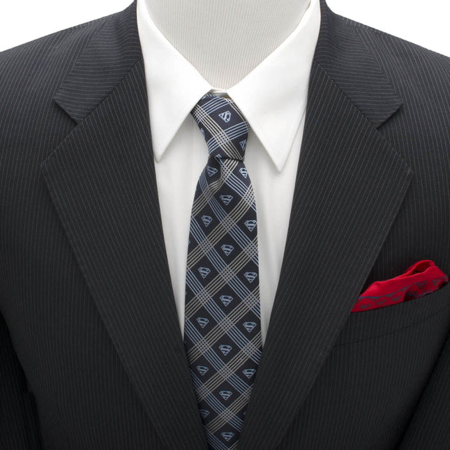 DC Superman Shield Navy Plaid Mens Tie DC Comics Ties - Paul Malone.com