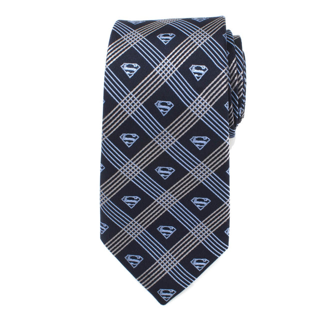DC Superman Shield Navy Plaid Mens Tie DC Comics Ties - Paul Malone.com