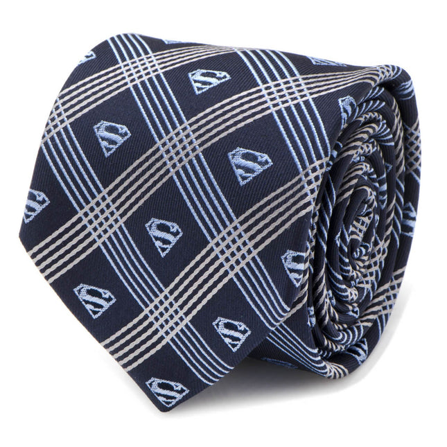 DC Superman Shield Navy Plaid Mens Tie DC Comics Ties - Paul Malone.com