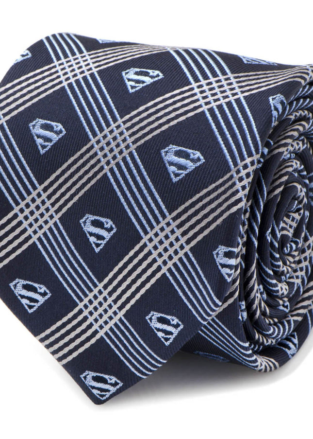 DC Superman Shield Navy Plaid Mens Tie DC Comics Ties - Paul Malone.com