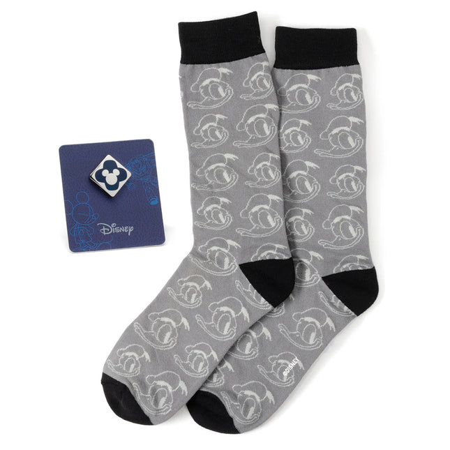 Disney Donald Duck Patterned Gray Socks and Mickey Mouse Blue Lapel Pin Gift Set Disney Socks - Paul Malone.com