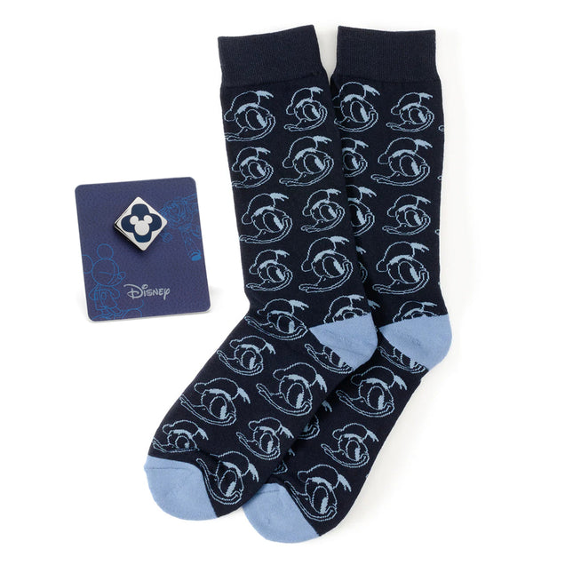 Disney Donald Duck Patterned Blue Socks and Mickey Mouse Blue Lapel Pin Gift Set Disney Socks - Paul Malone.com