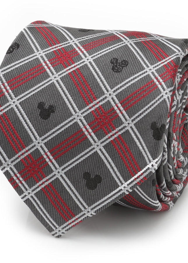 Disney Mickey Mouse Holiday Gray Plaid Silk Men's Tie Disney Ties - Paul Malone.com
