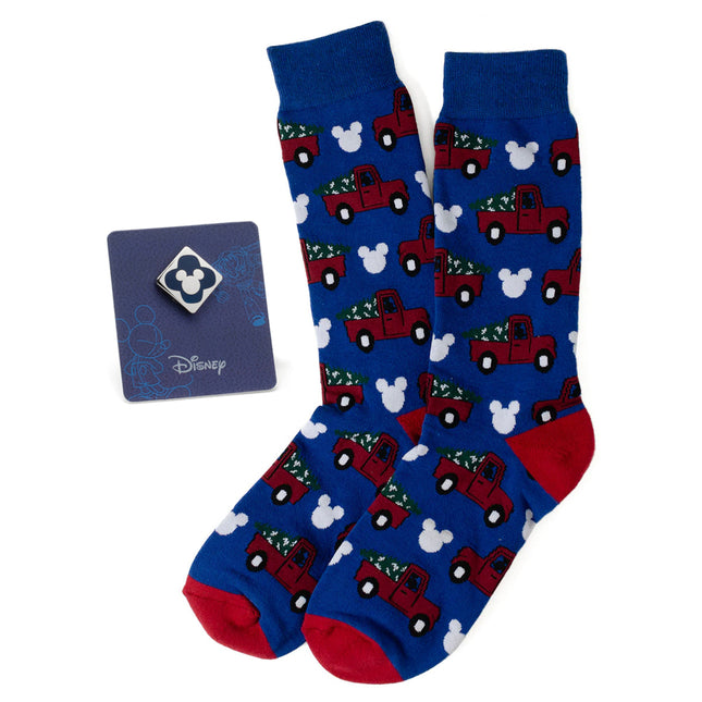 Disney Mickey Mouse Holiday Truck Navy Socks and Blue Lapel Pin Gift Set Disney Socks - Paul Malone.com