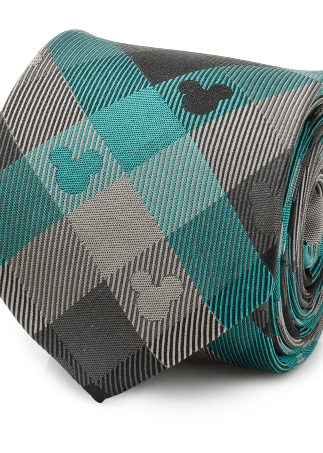 Disney Mickey Mouse Silhouette Teal Plaid Men's Tie Disney Ties - Paul Malone.com