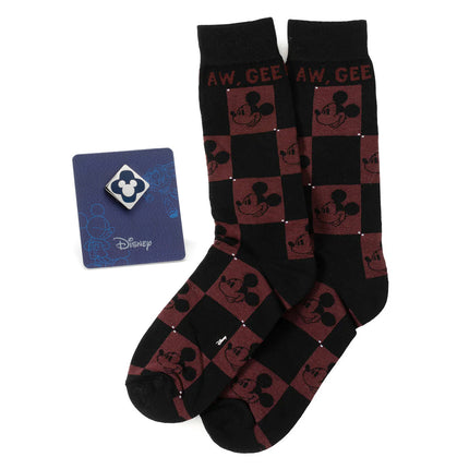 Disney Mickey Mouse Red Check Sock and Mickey Blue Lapel Pin Gift Set Disney Socks - Paul Malone.com