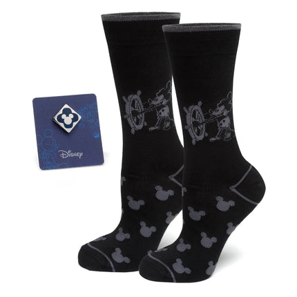 Disney Mickey Mouse Steamboat Willie Sock and Mickey Blue Lapel Pin Gift Set Disney Socks - Paul Malone.com