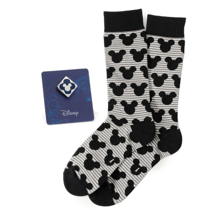 Disney Mickey Mouse Stripe Gray Sock and Mickey Blue Lapel Pin Gift Set Disney Socks - Paul Malone.com