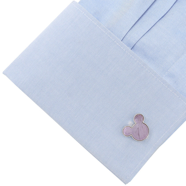 Disney Mickey Mouse Silhouette Lavender Mother of Pearl Sterling Silver Cufflinks Disney Cufflinks - Paul Malone.com