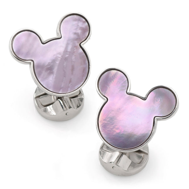 Disney Mickey Mouse Silhouette Lavender Mother of Pearl Sterling Silver Cufflinks Disney Cufflinks - Paul Malone.com