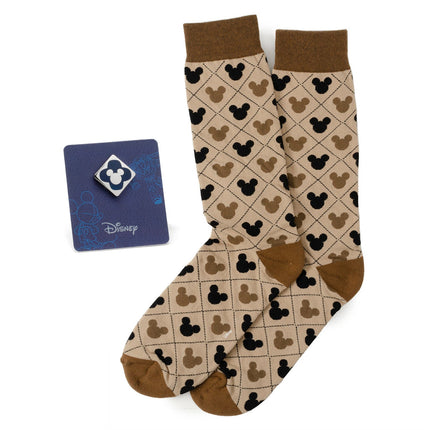 Disney Mickey Mouse Tan Sock & Mickey Lapel Pin Set Disney Socks - Paul Malone.com
