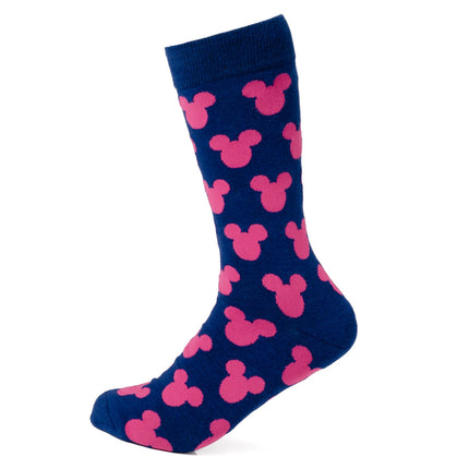 Disney Mickey Mouse Silhouette Pink Sock and Mickey Blue Lapel Pin Gift Set Disney Socks - Paul Malone.com