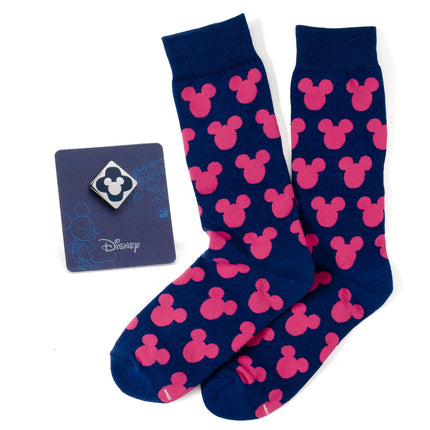 Disney Mickey Mouse Silhouette Pink Sock and Mickey Blue Lapel Pin Gift Set Disney Socks - Paul Malone.com