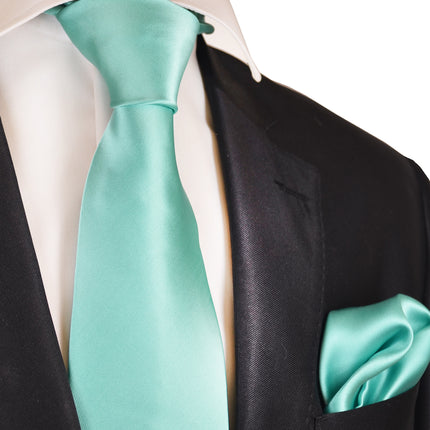Aruba Blue Solid Wedding Tie and Pocket Square Paul Malone Ties - Paul Malone.com