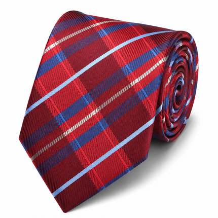 Red and Blue Plaid Silk Tie and Pocket Square Paul Malone Ties - Paul Malone.com