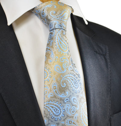 Gold and Sky Blue Paisley Necktie Paul Malone Ties - Paul Malone.com