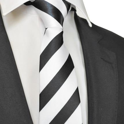 Classic Black and White College Striped Men's Necktie Paul Malone Ties - Paul Malone.com