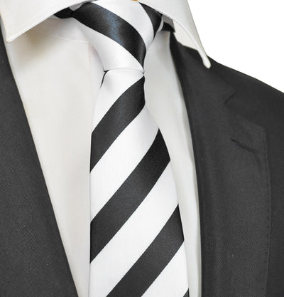 Classic Black and White College Striped Men's Necktie Paul Malone Ties - Paul Malone.com