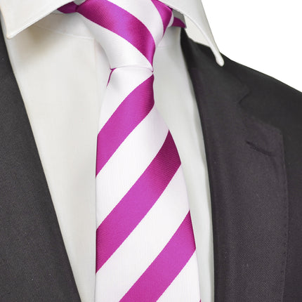 Classic Pink and White College Striped Men's Necktie Paul Malone Ties - Paul Malone.com
