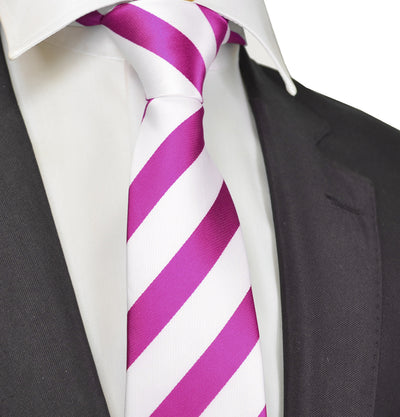 Classic Pink and White College Striped Men's Necktie Paul Malone Ties - Paul Malone.com