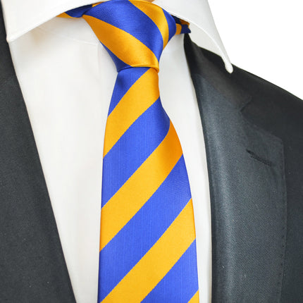 Classic Gold and Blue College Striped Men's Necktie Paul Malone Ties - Paul Malone.com