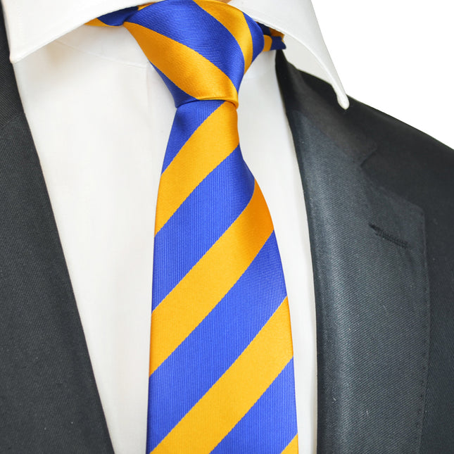 Classic Gold and Blue College Striped Men's Necktie Paul Malone Ties - Paul Malone.com