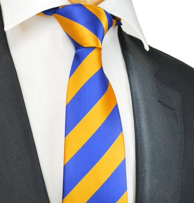 Classic Gold and Blue College Striped Men's Necktie Paul Malone Ties - Paul Malone.com
